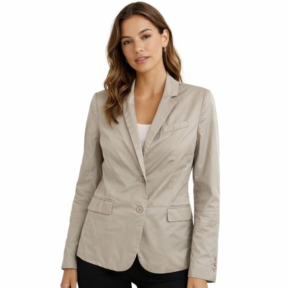 Norma Kamali Revolve Blazer Womens Sz 6 Cotton Poplin 2 Button Khaki Classic